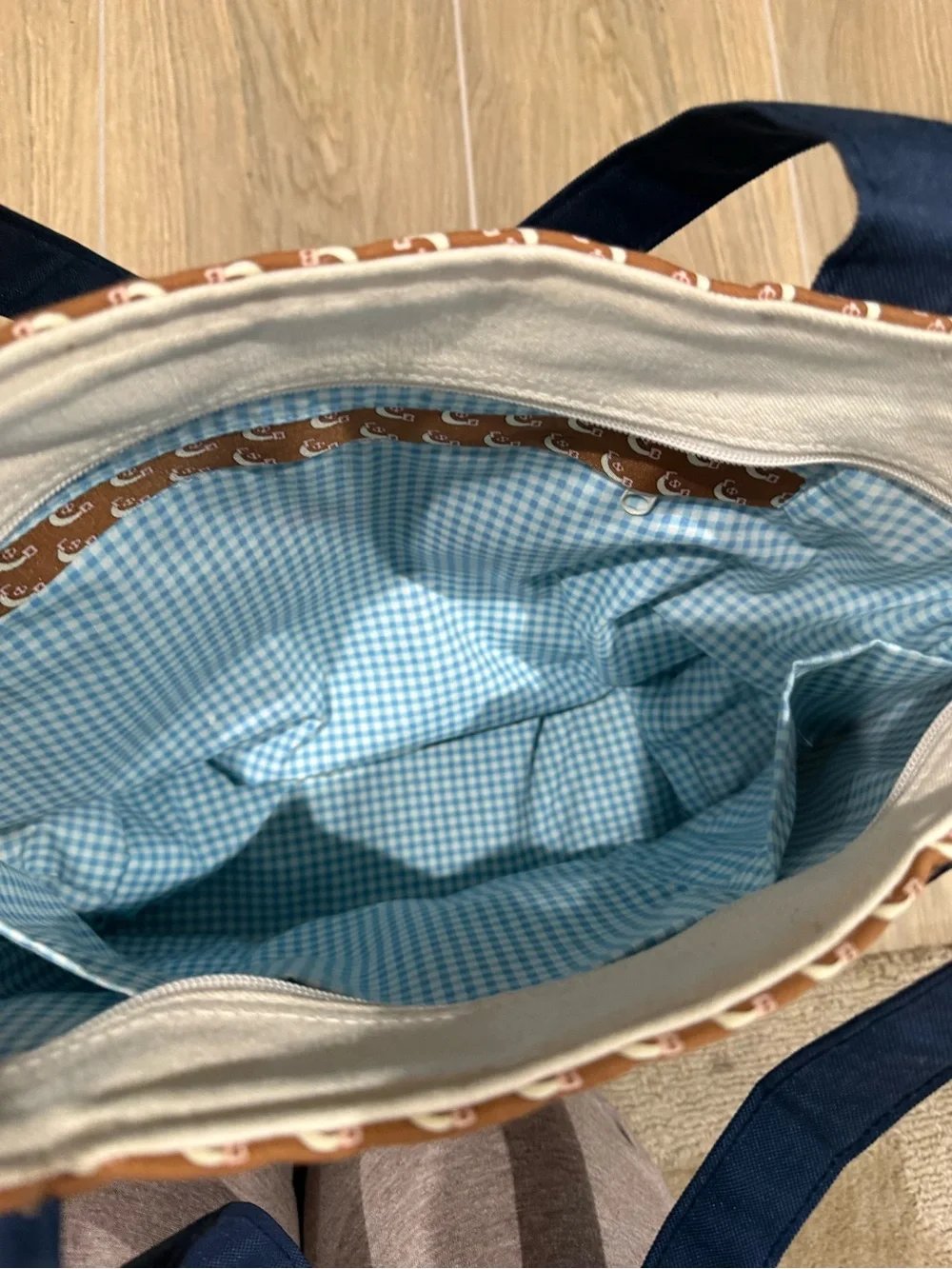 Vineyard Vines Navy, Cream & Brown Patterned Canvas Tote